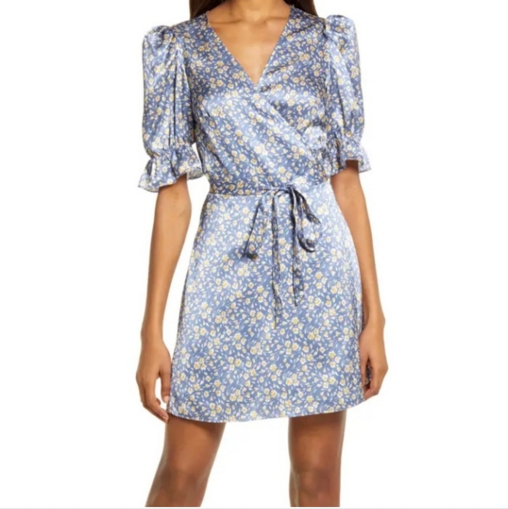 Reformation Giorgia Puff Sleeve Silk Wrap Minidress